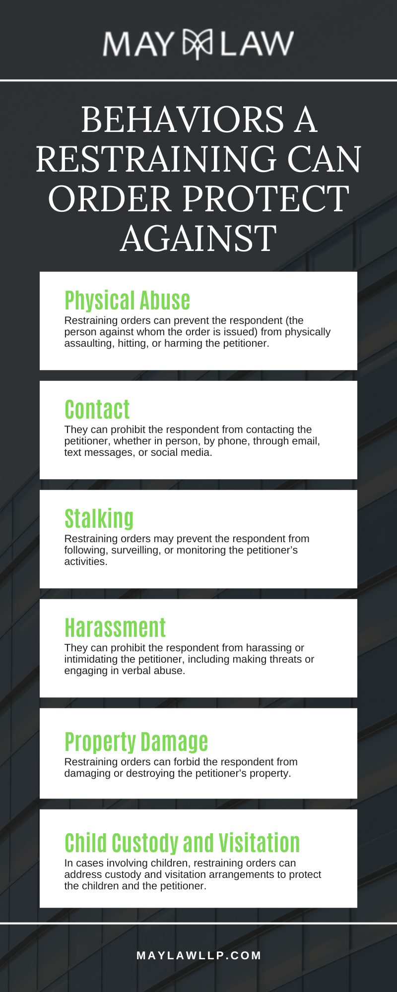Behaviors A Restraining Order Can Protect Against Infographic