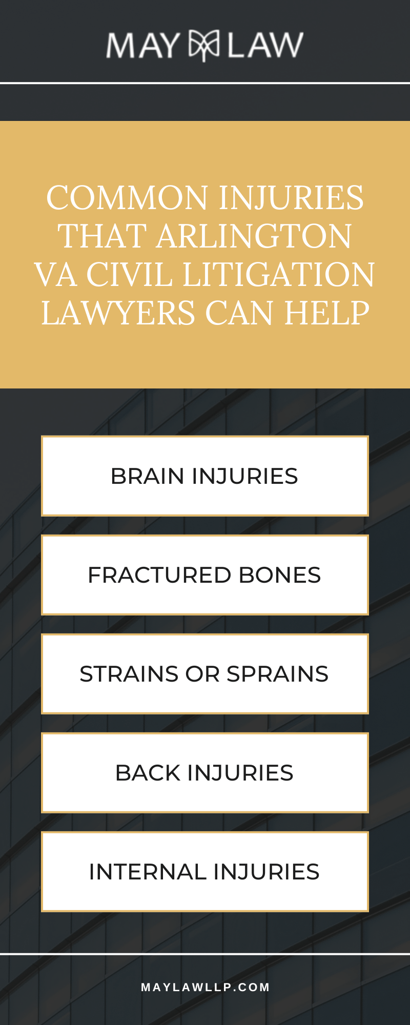 Common Injuries that Arlington VA civil litigation lawyers can help Infographic